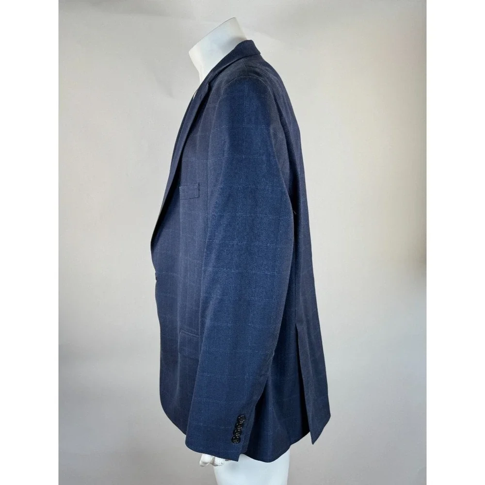 Ralph Lauren Silk Wool Blazer Mens 52L‎ Plaid Lined 2-Button Double-Vented Blue